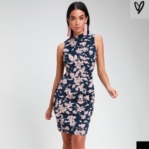 Lulus Carriage Tour Pink and Navy Floral Dress